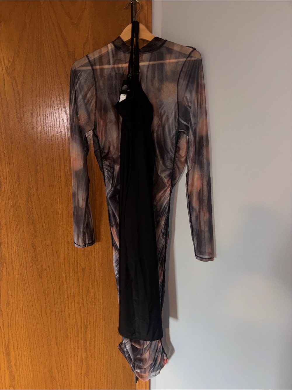 Fashion Nova Sheer Long Sleeve Bodycon Dress